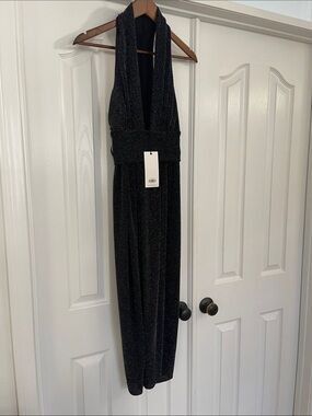 Bec and bridge galactica deep v Black Sparkle halter back midi sexy dress. Sz 4